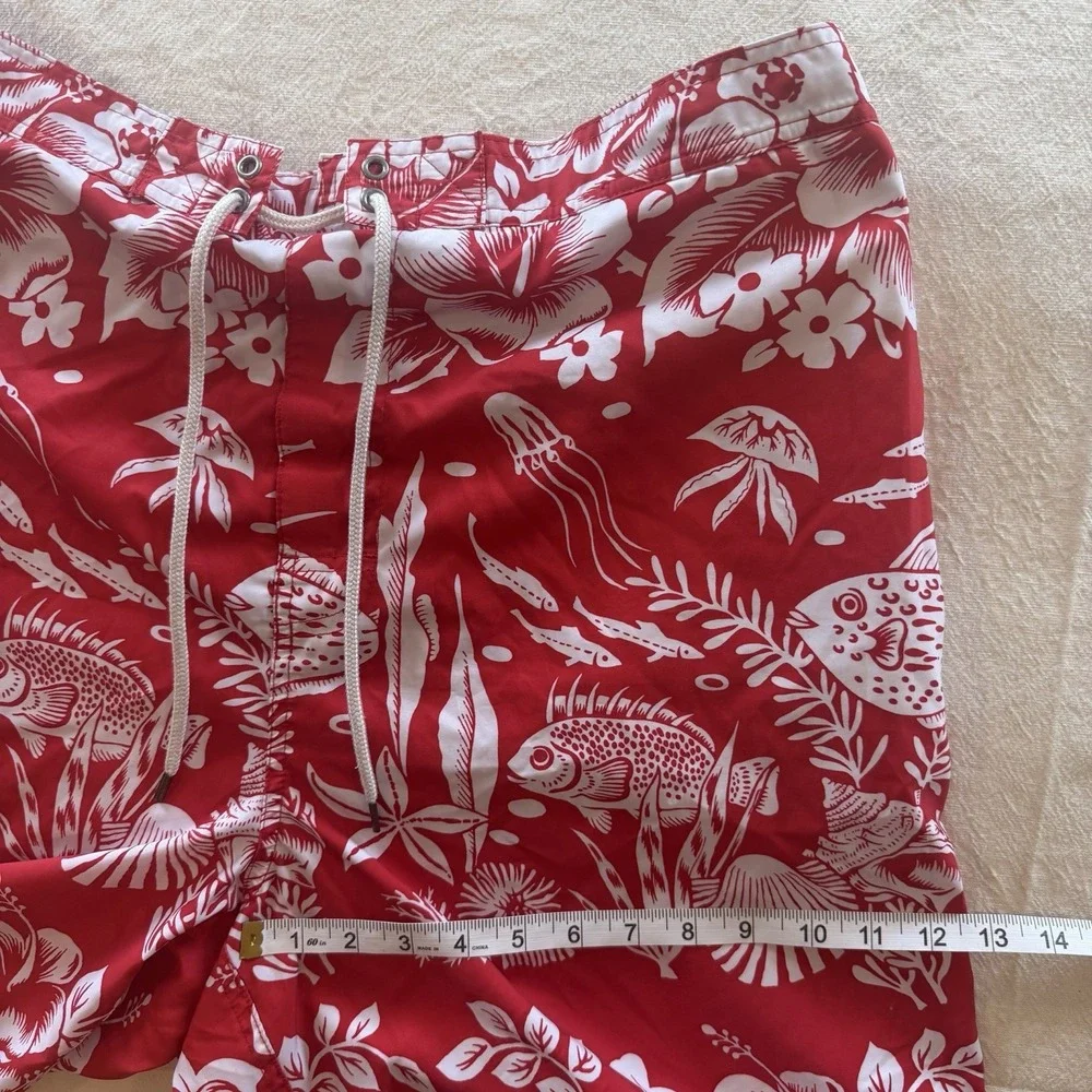 Polo Ralph Lauren Mens 2XB Red Tropical Fish Hibiscus Floral Lined Swim Trunks